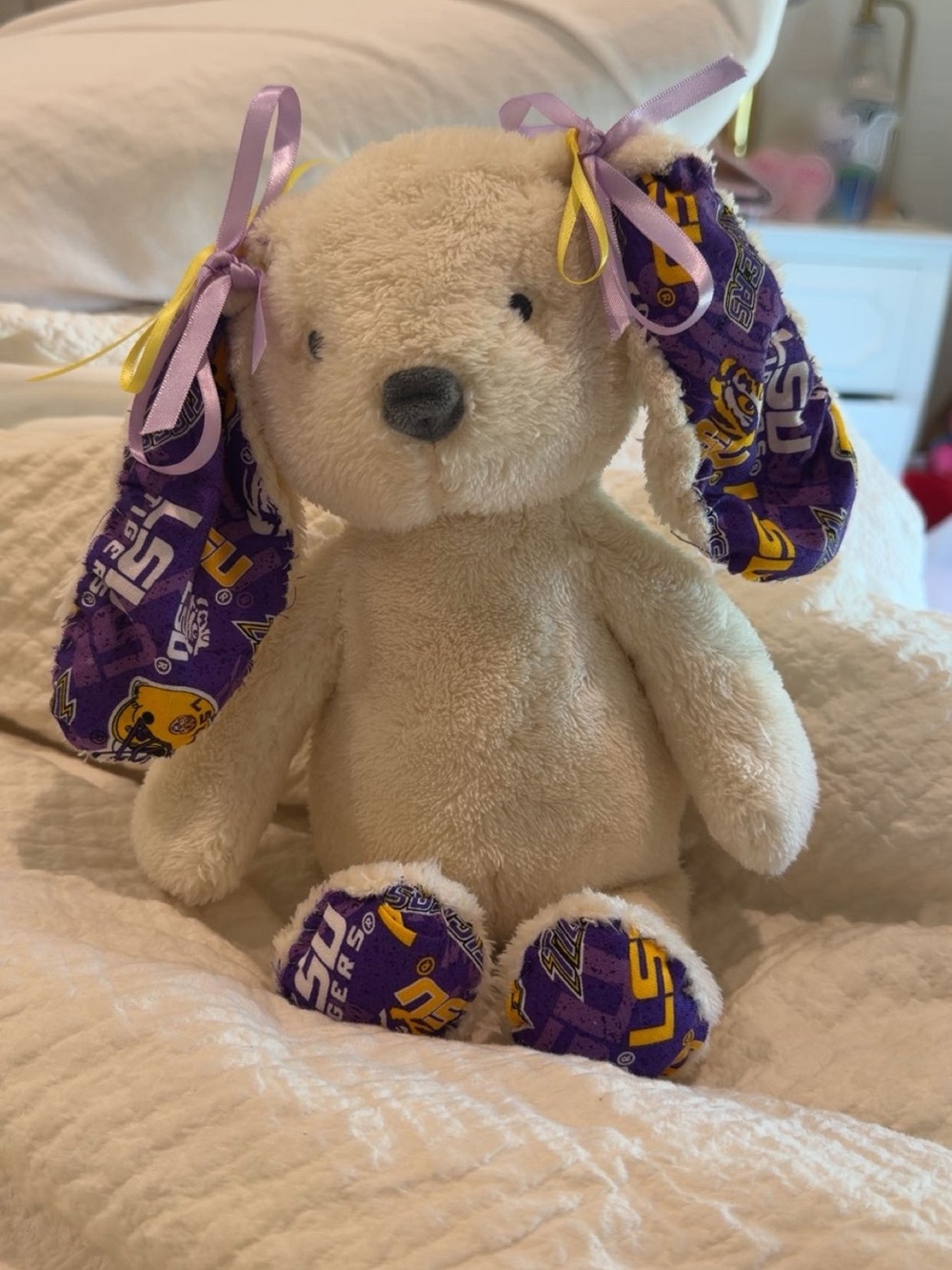 Cute Plush Bunny with Purple LSU Fabric Ears